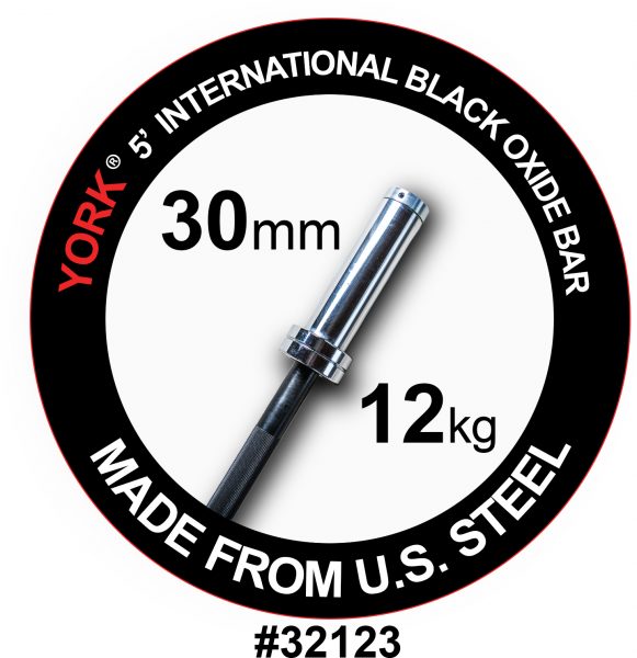 York Barbell 5′ Int’L. Black Oxide Bar 28 Mm
